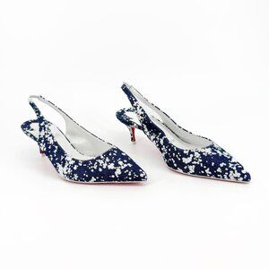 Christian Louboutin Kate Slingback 55 Pumps Blue Denim Size 37 US 7 Kitten Heels